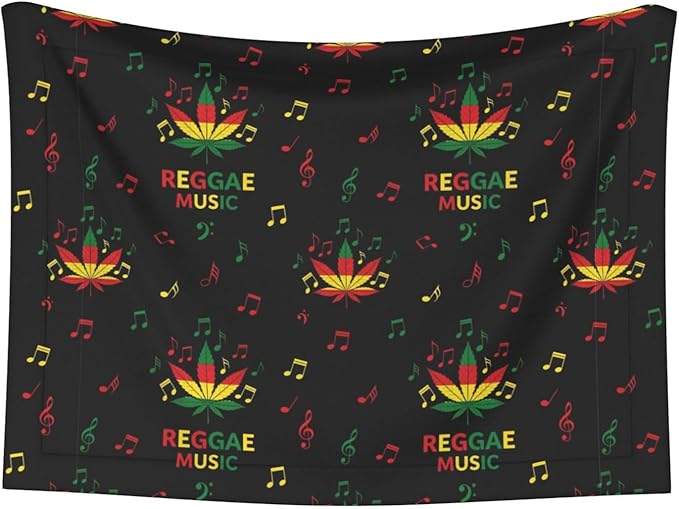 Double Sided Plush Pet Blanket for Small Large Animals, Rasta Reggae Music Note Weedleaf Leaf, Reversible Throw with Dimpled Dot Side and Flat Side for Kennels Living Rooms