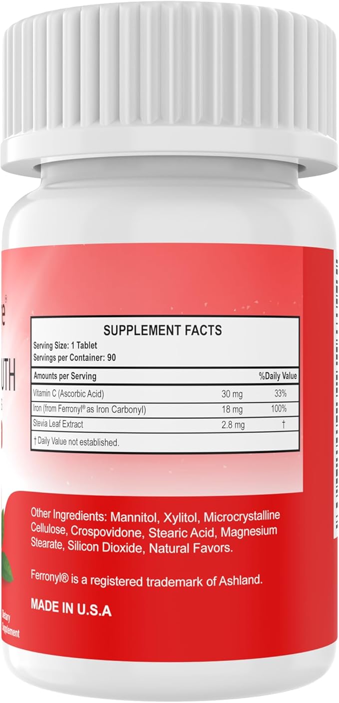Chewable Iron Supplement for Women/Men | Carbonyl Iron 18 mg with Vitamin C 30 mg | Tablet in Orange Flavor 90 Count (2)