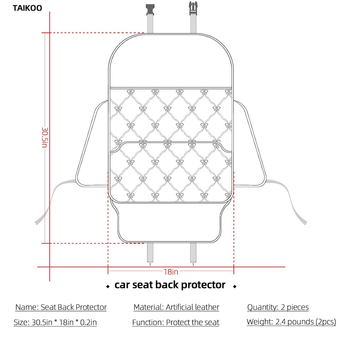 TAIKOO Seat Back Protector w/Dual Pockets,Guards Seats from Kicks & Scuffs