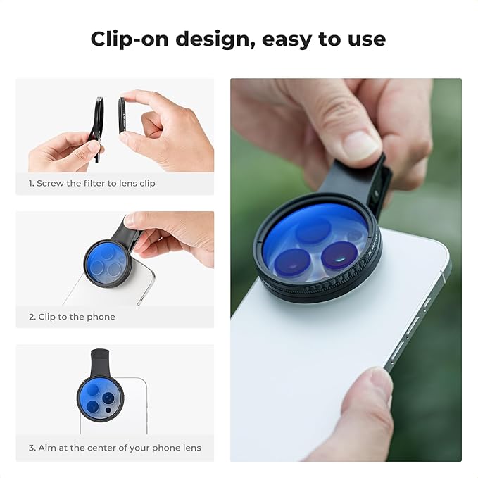 K&F CONCEPT 52mm Clip-on CPL Phone Camera Lens Filter Kit, Circular Polarizer