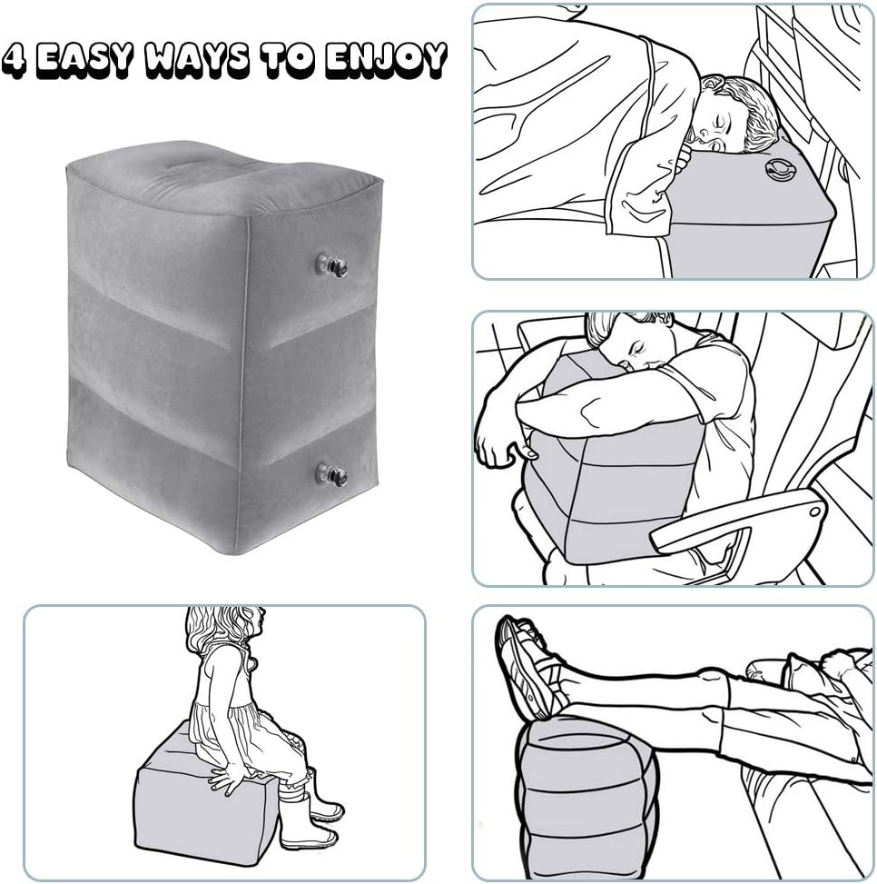 Inflatable Foot Rest Pillow Airplane Travel Kids Grey (2 Pack)