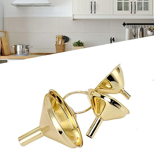 Zerodis Gold Stainless Steel Funnel Set with Narrow Valve Rod and Side Handle for Small Bottles and Containers