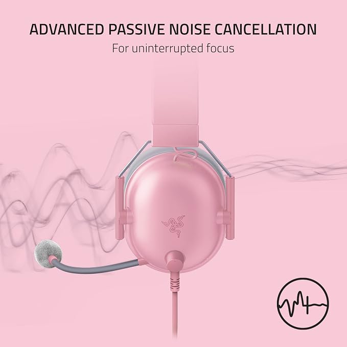 Razer BlackShark V2 X Gaming Headset, 50mm Drivers, Quartz Pink