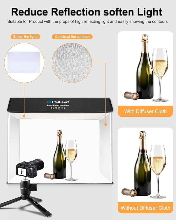 PULUZ Light Box Photography 24x16in, Portable Photo Studio Light Box