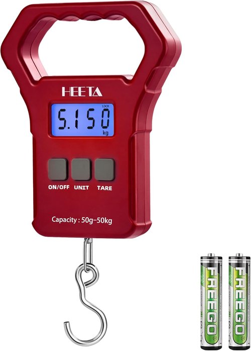 HEETA Digital Fishing Scale - 110lb Capacity with Backlit LCD Display & Non-Slip Handle | Portable Luggage Scale