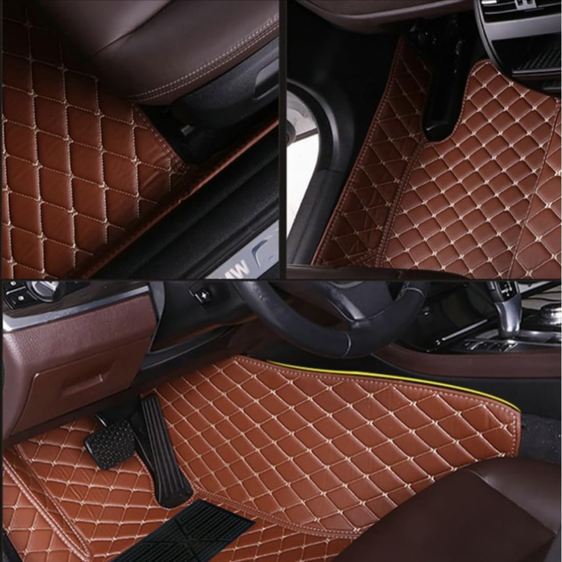 Custom Personalized Floor Mats for Cars，Luxury Full Coverage All Car Floor Mats，Anti-Slip Leather Car Mat Set ，Custom Floor Mats for 99% of Cars, Trucks & SUVs. (Black Blue)