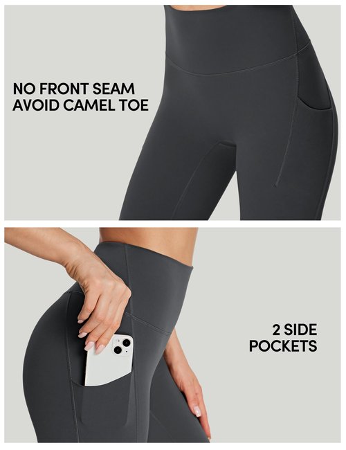 IUGA No Front Seam Leggings with Pockets for Women Buttery Soft Tummy Control Workout Leggings High Waisted Yoga Pants Ink Gray