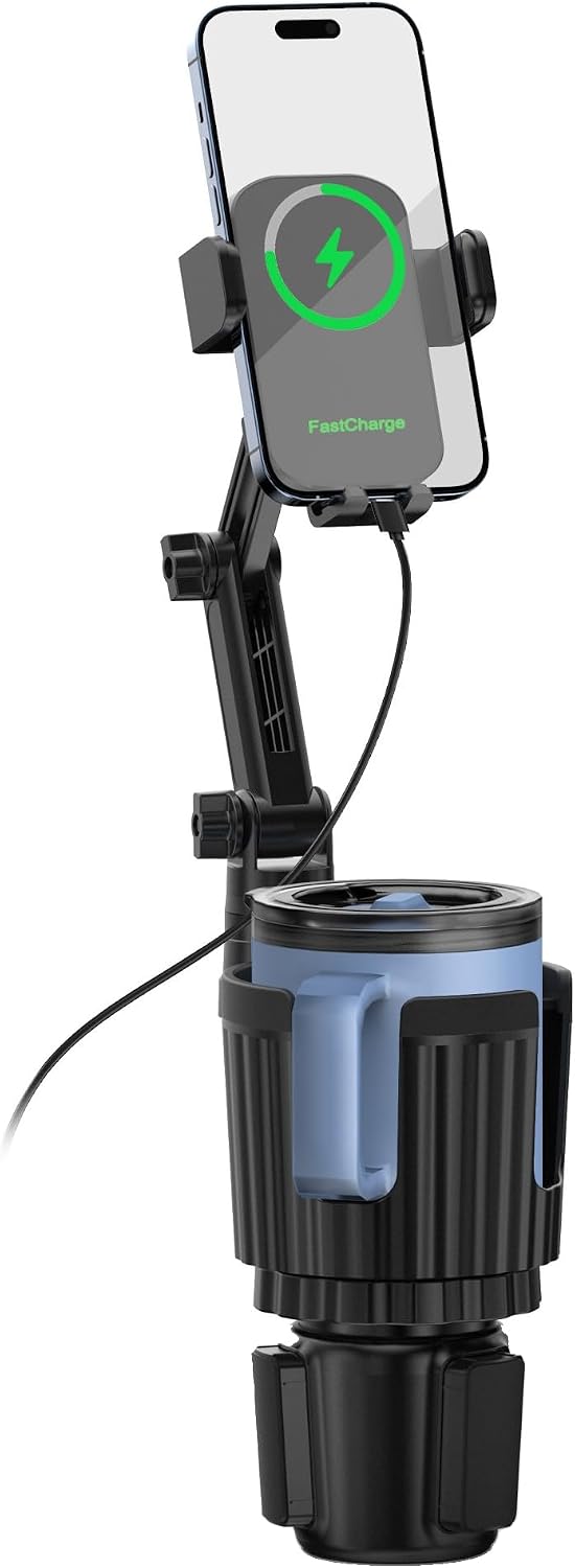 SAGRUILA 2-in-1 Cup Phone Holder for Car with up to 15W Wireless Charging