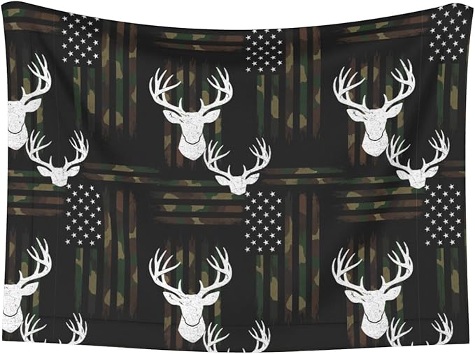 Double Sided Plush Pet Blanket with Cozy Dot Texture and Smooth Reverse, Deer Camo Camouflage American Flag Hunting Black, Reversible Throw for Dogs Cats on Couches Beds Crates
