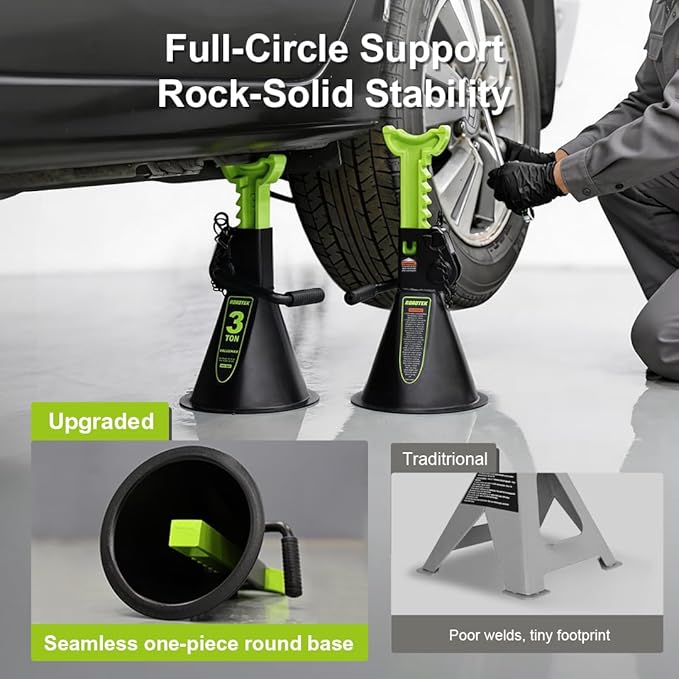 Jack Stands, 3 Ton (6,000 lbs) Heavy Duty Car Jack Stands with Seamless Round Steel Base, 10.8"-16.6" Adjustable with Double Locking, for Lifting SUV, Truck, and Car, 1 Pair