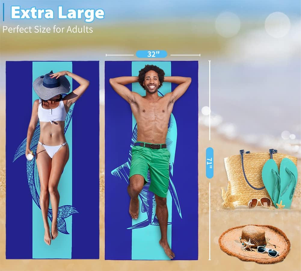 Skiennix Microfiber Beach Towels - Oversized, Lightweight, Sand-Free | 71"x32" XL for Travel & Yoga