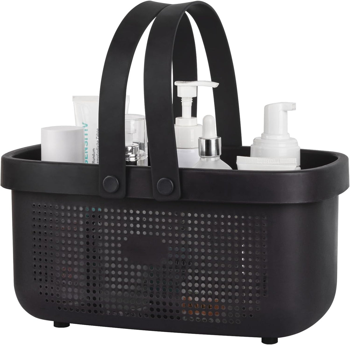 JiatuA Plastic Storage Basket with Handle Portable Shower Caddy Tote Organizer Basket Bin for Bathroom Kitchen Dorm Room Bedroom, Black