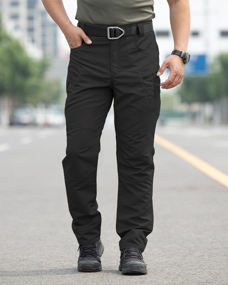 PIDO YOGA Men's Stretch Tactical Pants Waterproof Ripstop Fabric Cargo Pants Lightweight Casual Hiking Outdoor Work Pants (No Belt),Black