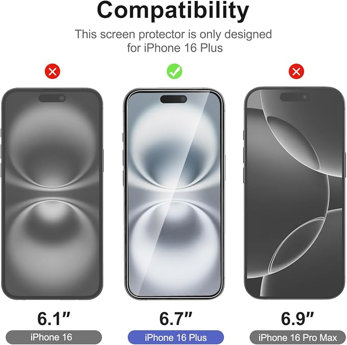 NEW'C 3x for iPhone 16 Plus Screen Protector+ 3x Camera Lens Protector