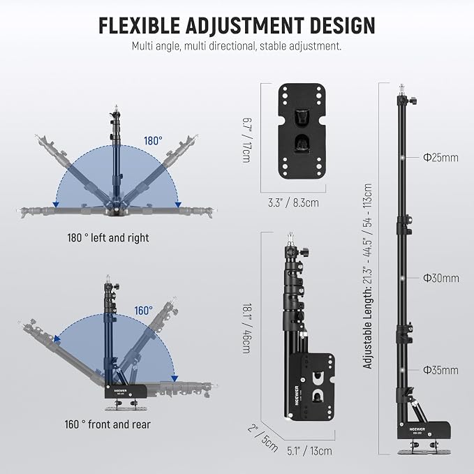 NEEWER Ring Light Wall Mount Boom Arm, Aluminum Alloy, 6.6lb/3kg Capacity