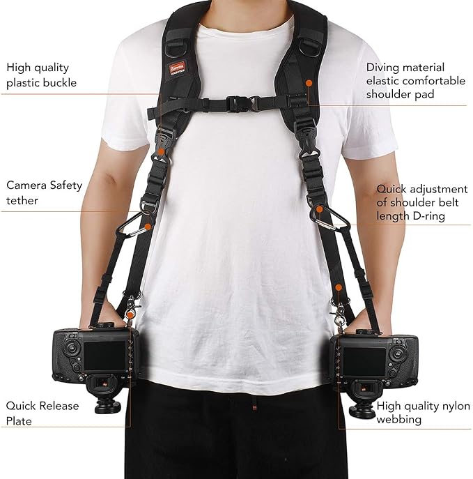 Camera Strap Double Shoulder Camera Strap Harness Quick Release Adjustable Dual