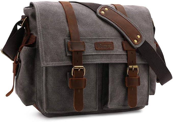 Kattee Leather Canvas Camera Bag Vintage DSLR SLR Messenger Shoulder Bag