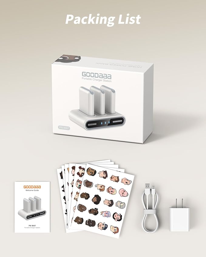 GOODaaa Portable Charger, 3-Pack 10000mAh Slim Power Bank Built in Cables, 3 Outputs 1 Inputs Family Power Hub for All Mobile Devices, Charging Station Set Includes 180 DlY Stickers, for Home,Office