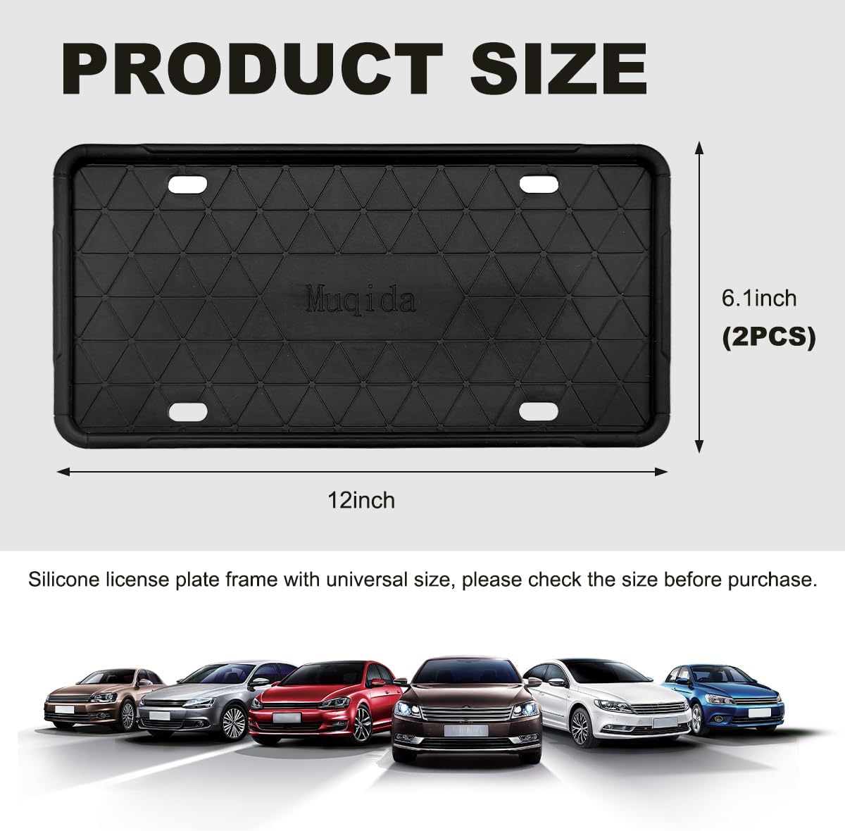 2PCS Silicone License Plate Frame, Rattle-Proof Front Back License Bracket Holder Rust-Proof Car Frames Protector, Weather-Proof Auto Tag Plate Frame for US Standard Cars
