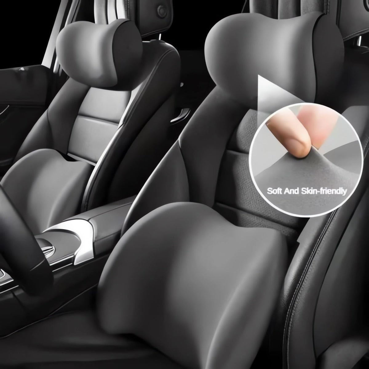 Car Headrest & Lumbar Support Cushion, 2025 New Ergonomic Comfort Memory Foam Car Seat Headrest & Head Neck Back Rest and Cushion Lumbar Support Pillow Cushion Set for Car Driver Driving Seat (Black)