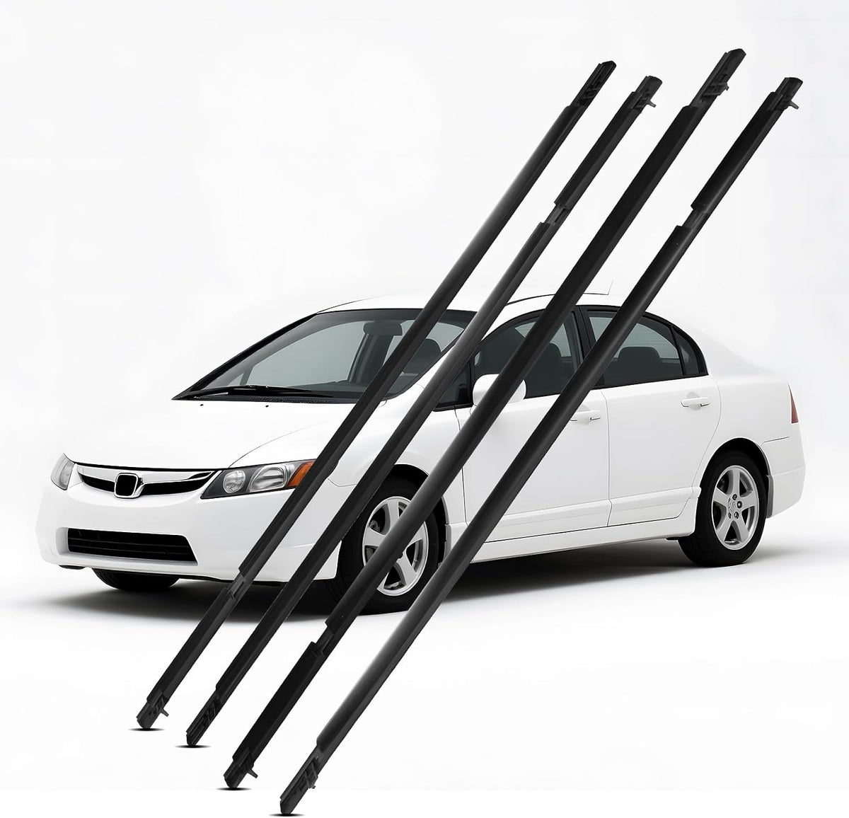 4Pcs Window Weather Stripping Moulding Weatherstrip Trim Seal Belt Compatible with Honda Civic 2016-2021 4 Door Sedan, Replace#72450-TEA-T01 72410-TEA-T01 72950-TEA-T01 72910-TEA-T01