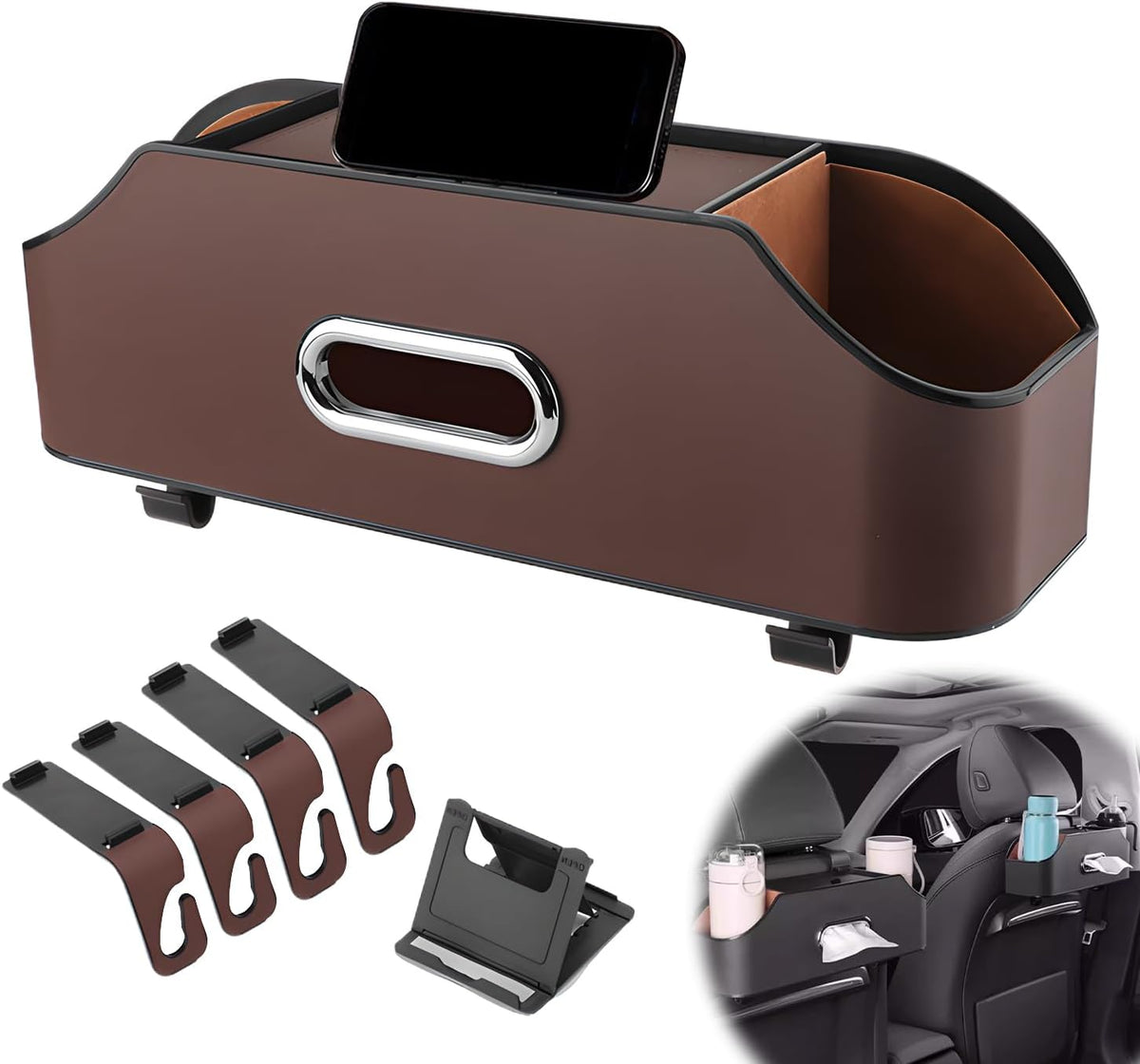4-in-1 Car Backseat Organizer, 2026 New Car Seat Back Storage Box, Multifunctional Car Back Seat Storage Organizer with Cup Holders, Tissue Box Slot, Hooks to Keep Your Ride Clean & Organized (Beige)