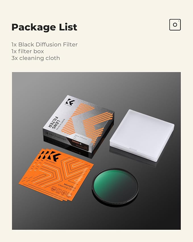 K&F CONCEPT 67mm Black Diffusion 1/4 Filter Mist Cinematic Effect Filter
