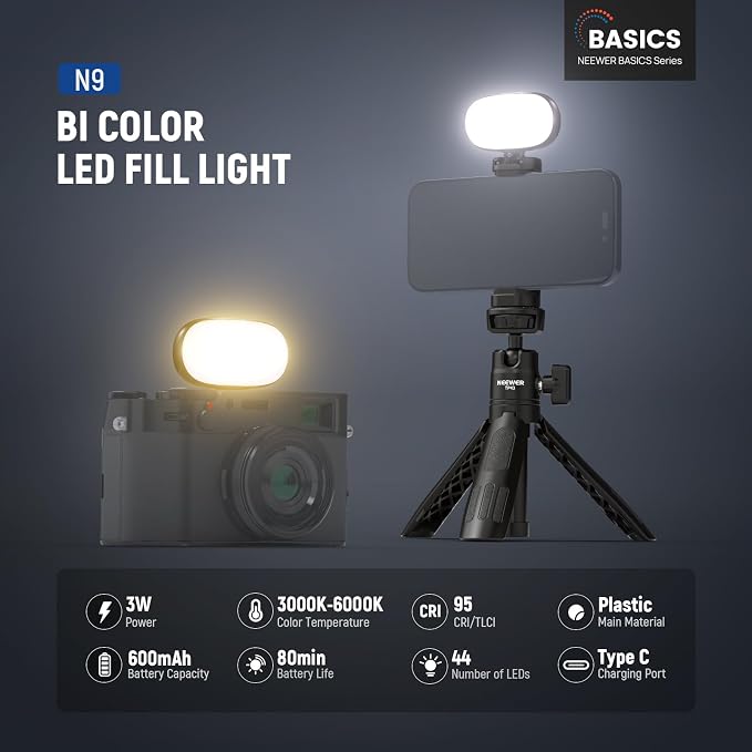NEEWER Basics Portable Selfie Light, 3W Clip on Phone Small LED Cold Shoe