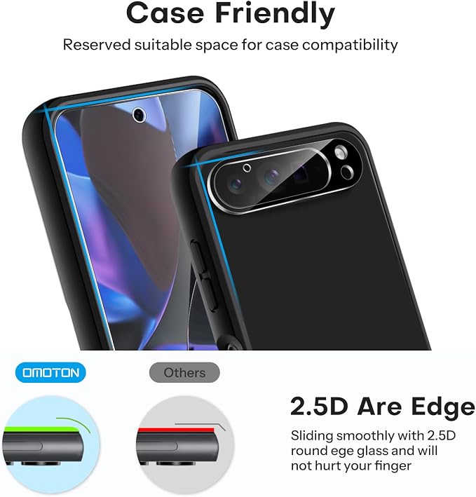 OMOTON 3+2 Pack for Google Pixel 9 Pro XL Screen Protector 6.8 Inch, 3 Tempered