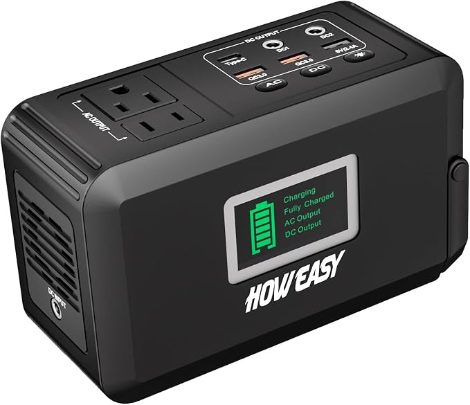 HOWEASY Portable Power Station120W(240W Peak), 24000mAh Camping Solar Generator, Portable Power Bank with 2 110V AC Outlet / 2 DC /3 USB QC3.0/LED Flashlight for Home Camping Emergency Backup