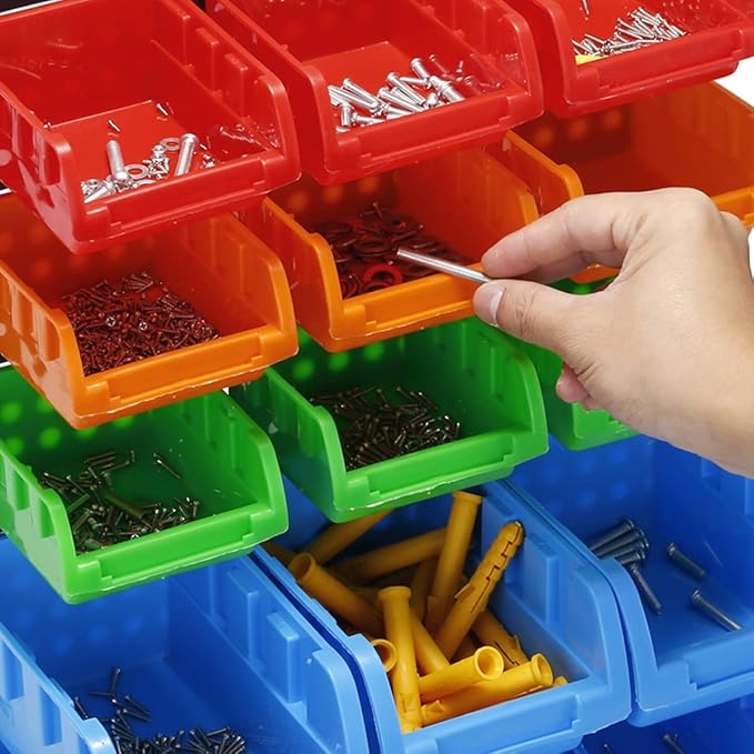 Wall Mounted Storage Bins Parts Rack 4 Colors Garage Plastic Shop Tool Organizer, ABS Plastic Garage Rack, Screw Storage 120 Bins