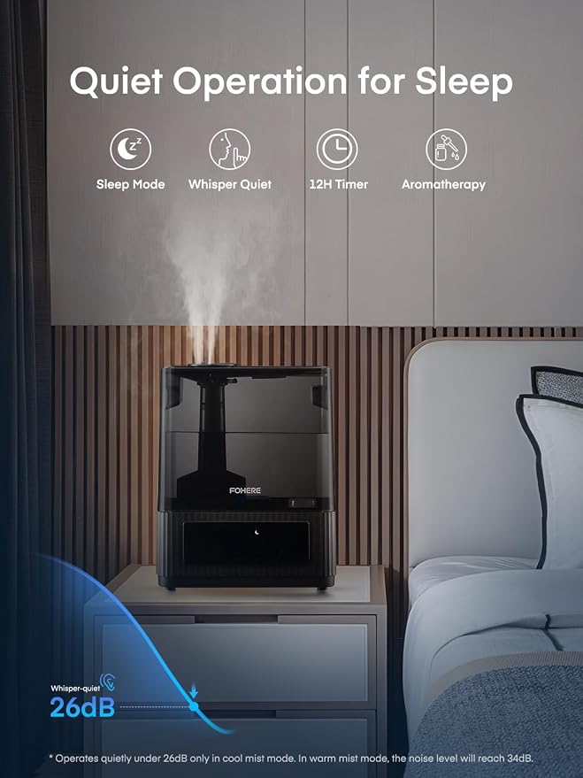 FOHERE Smart Humidifiers for Bedroom, 6L Warm and Cool Mist Quiet Humidifier with 60H Runtime, Humidity Control, Oil Diffuser, Sleep Mode, 12H Timer, Light, Top Fill Ultrasonic for Home Baby Plant