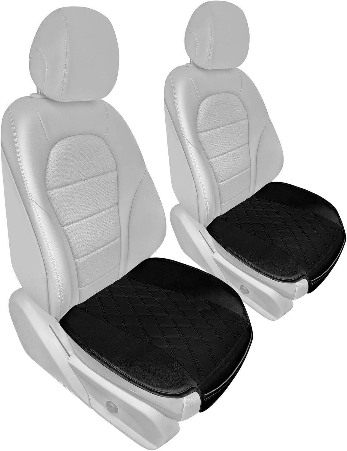 FH Group Car Seat Cushion Pads Front Set Blue Faux Leather Automotive Seat Cover Cushion Pads - Universal Fit, Airbag Compatible Car Seat Cushion Pad with Front Pocket for SUV, Sedan, Van