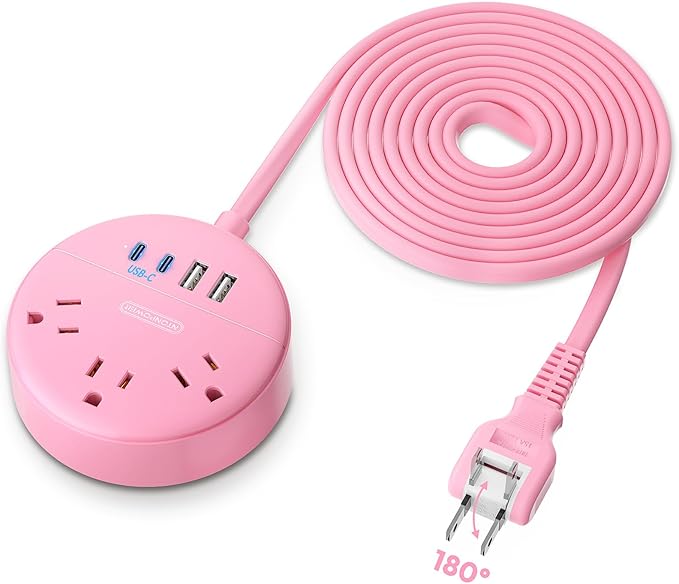 Pink 2 Prong Power Strip with USB C, NTONPOWER Pink Extension Cord 10 FT, 2 Prong to 3 Prong Outlet Adapter, 180° Rotatable Plug, 3 Outlets 4 USB Ports, Non-Grounded Outlets for Vanity Desk, Travel