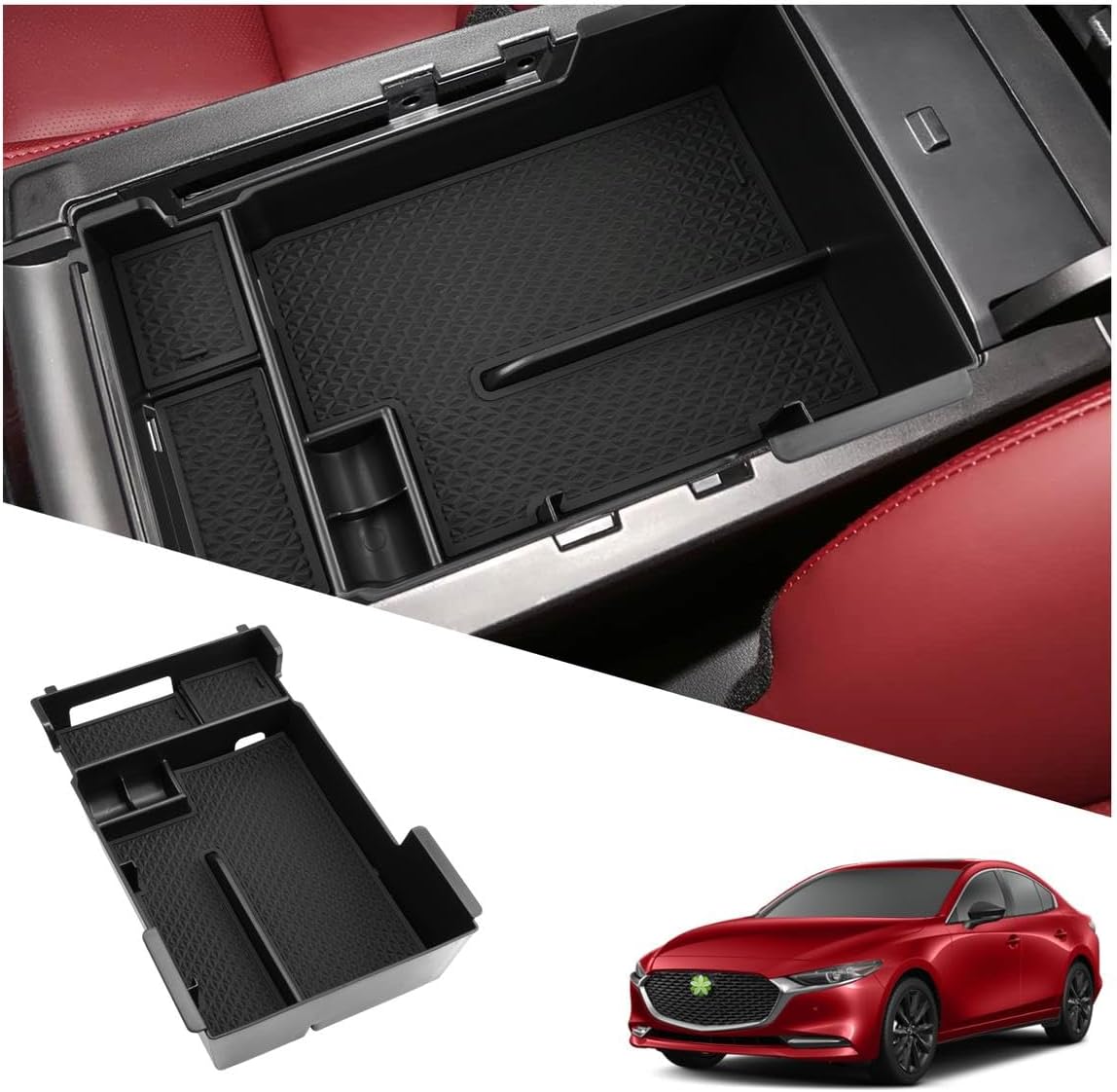 Ruiya 2019-2025 2026 Mazda3 Center Console Organizer for Mazda3 Hatchback/Sedan Accessories ABS Material Armrest Console Organizer Compatible with 2019-2022 2023 2024 2025 2026 Mazda Mazda3