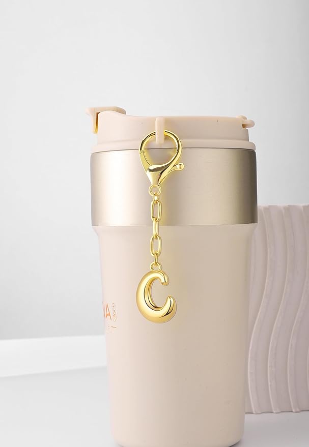 Gold Bubble Initial Keychain Charm for Women Chunky Bag Purse Charms A-Z Letter Key Chains for Handbag Accessories