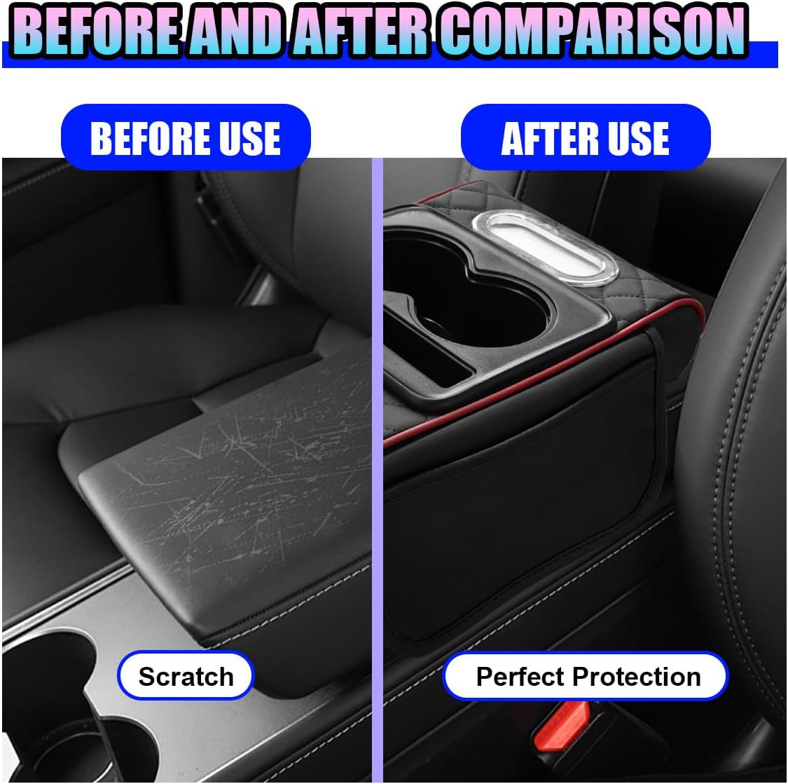 Leather Car Center Console Cover, Armrest Booster Cushion,BlackRed