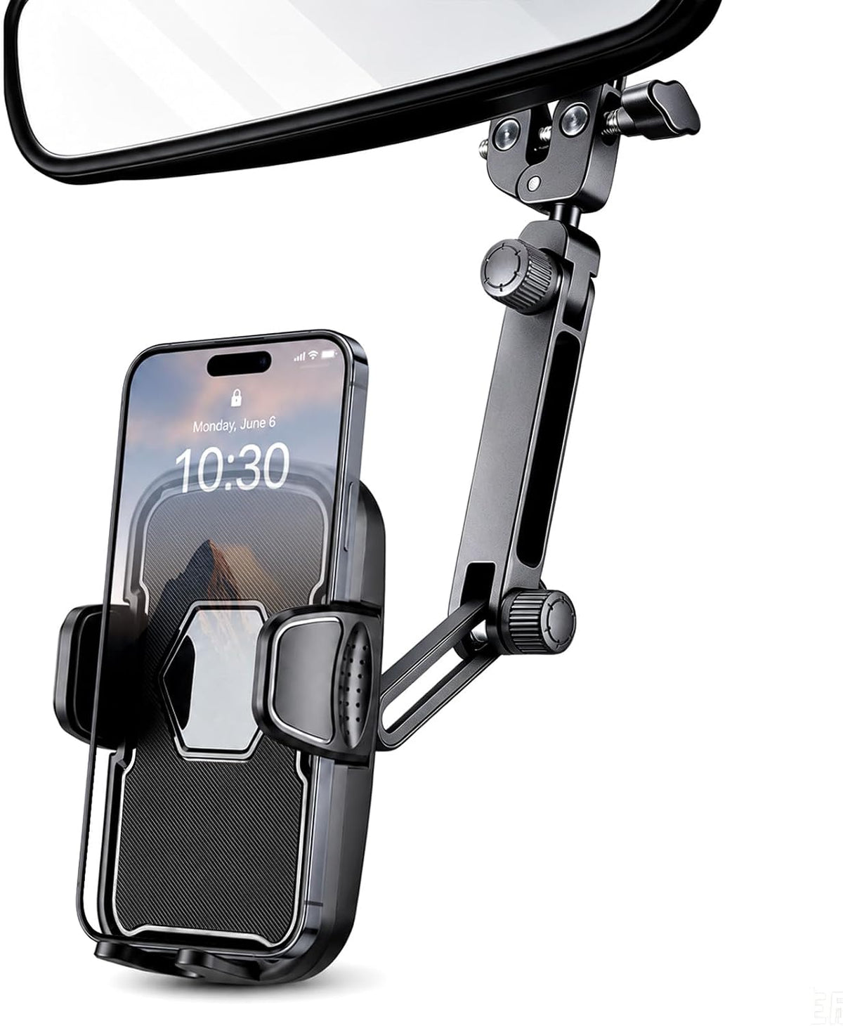 Aluminum Rearview Mirror Clip-On Universal Car Phone Mount
