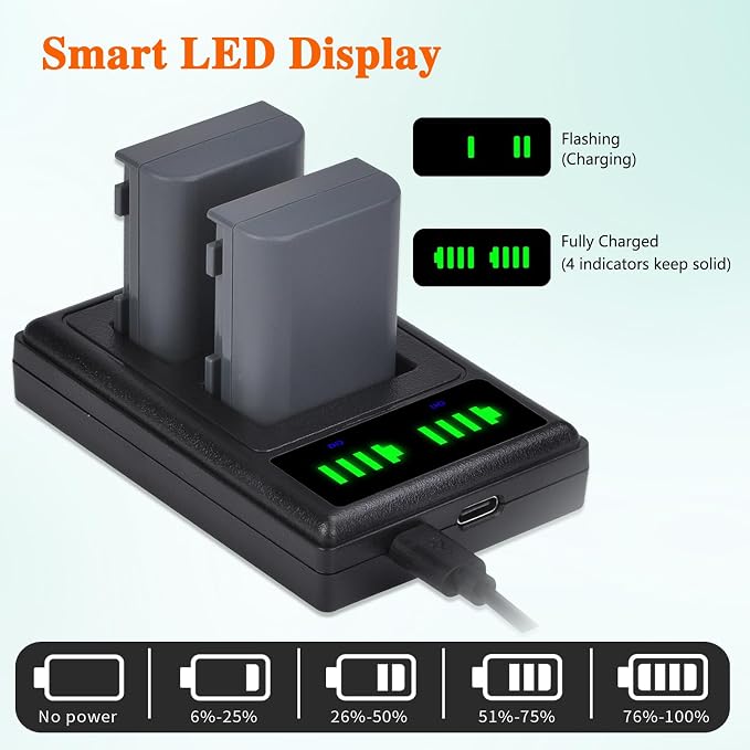 Pickle Power NB-2L NB-2LH Battery 2 Pack and LED Dua Charger