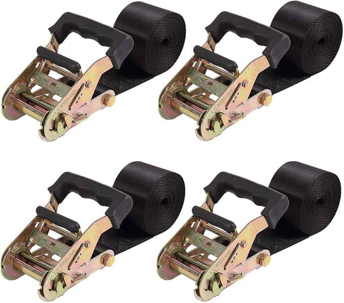 Endless Ratchet Tie Down Straps Heavy Duty Cargo Tie Downs, Sturdy Nylon Black Strap Down Ratcheting Securing Straps, Track Spring Fittings, Tie-Down Motorcycles, Trailer Loads, Kayak