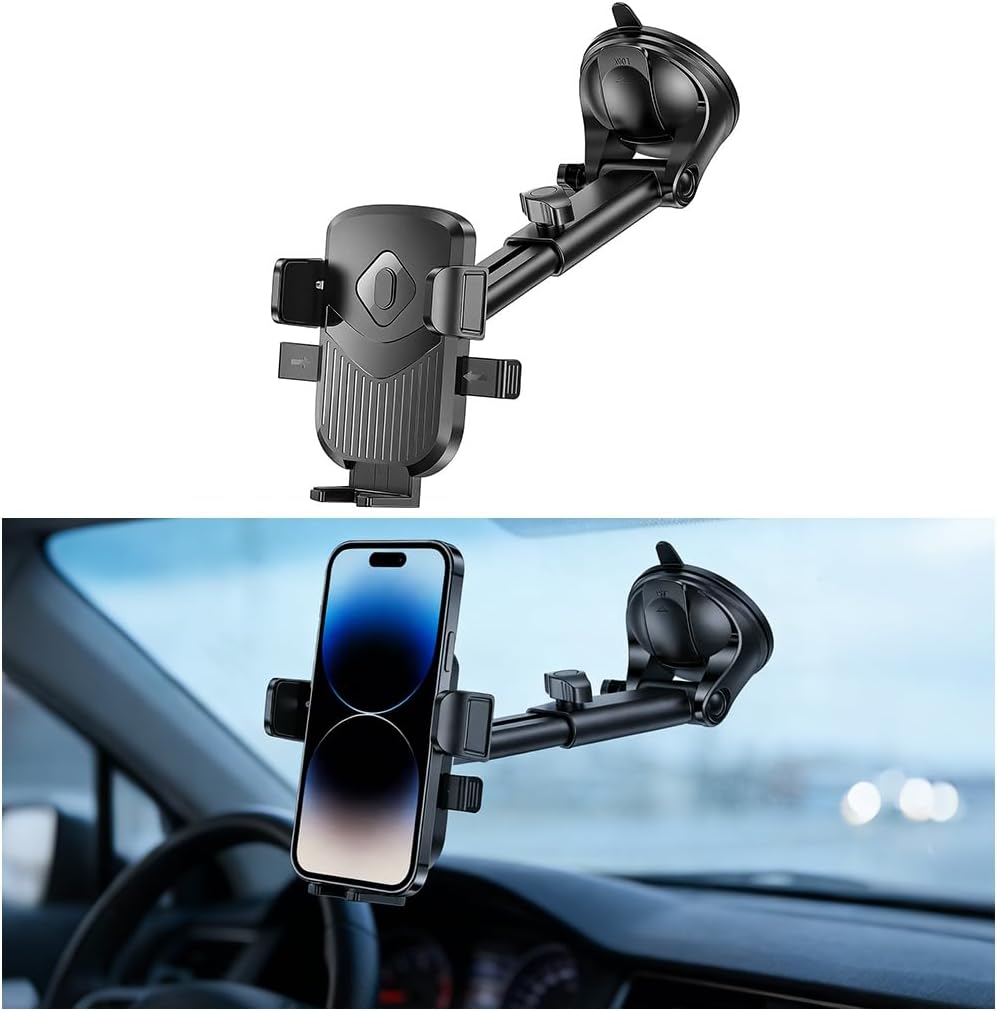 Car Phone Holder, 360° Rotatable Strong Suction Cup Dash Windshield Mobile Phone Mount, Hands-Free Auto Dashboard Cellphone Stand, Universal for Most Smartphones (Pink)