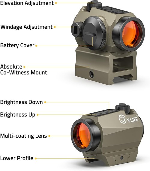 CVLIFE Red Dot Sight - Motion Awake 2 MOA Optics | IPX7 Waterproof, 50,000H Battery Life, 1x20mm