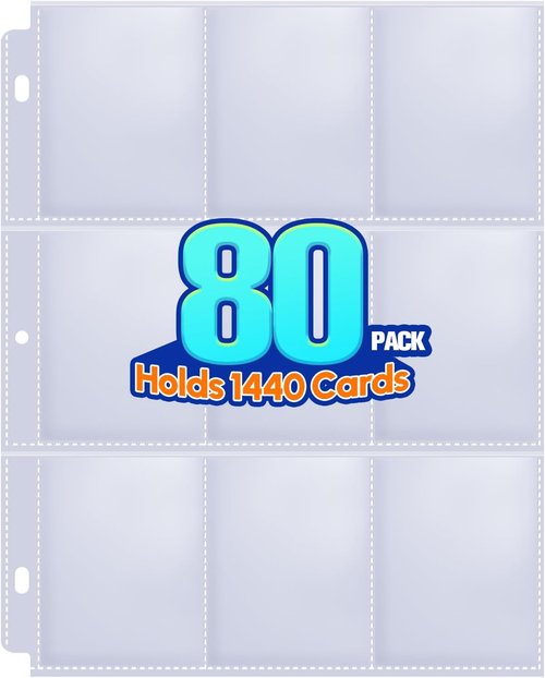 80 Pack Trading Card Sleeves by [Brand Name] - 9 Pocket Page Protectors for 3 Ring Binders | Ideal for Sports & Game Cards