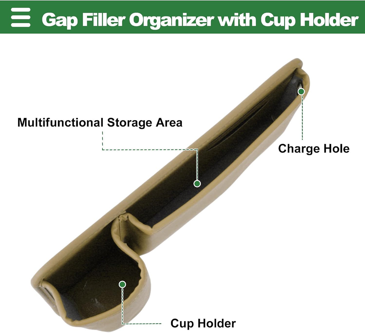Motoforti Universal Car Seat Gap Filler Organizer Front Seat Gap Filler with Cup Holder Car Storage Accessories, Driver Side, Faux Leather, Beige
