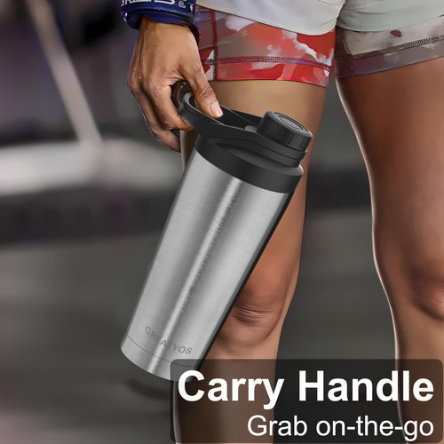 Greatyos Stainless Steel Shaker Bottle - Noise-Free 24 oz Insulated Cup for Protein Mixes | 100% Leak Proof