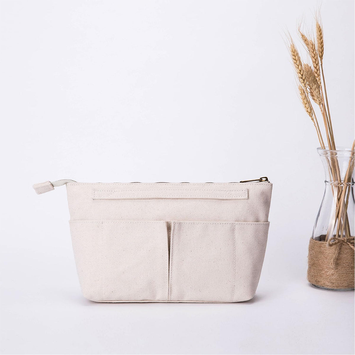 Tote Organizer Insert Purse Organizer for Handbags Cotton Canvas Simple Style Multiple Compartments (Beige)