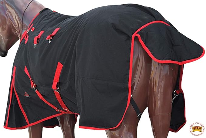 HILASON Black with Red Trims 70 Inch 1200D Winter Waterproof Poly Horse Turnout Blanket Belly Wrap