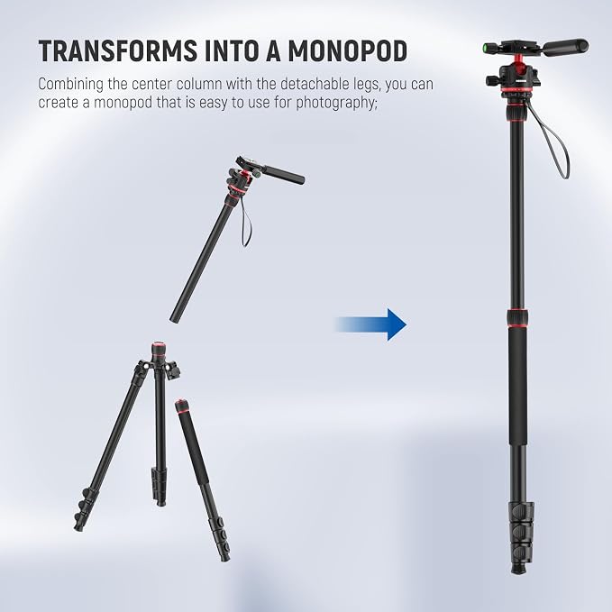 NEEWER Basics Camera Tripod Monopod, 360° Ball Head, Arca Type QR Plate