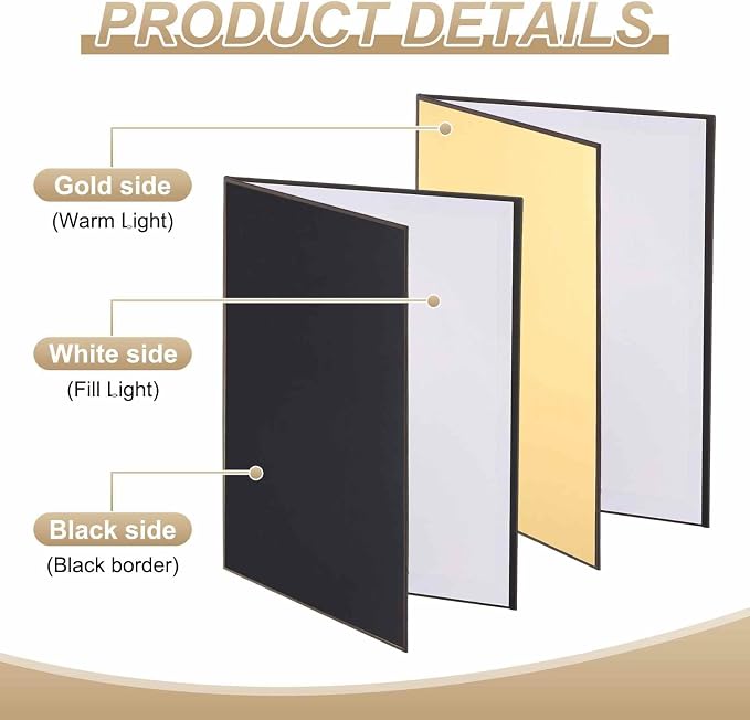 2Pcs 11"x8" Light Reflector 3 in 1 Photography Reflector Cardboards, Foldable &