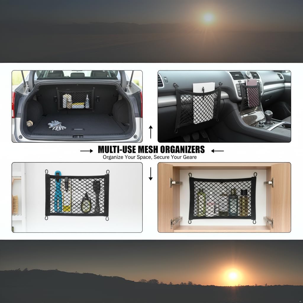 ZMD 2PCS Small Cargo Nets, Pocket Storage Rv Mesh Net Universal Elastic Automotive Cargo Netting Storage Pouch with 8Pcs Mounting Screws&Hooks for Car Truck SUV Boats (18x9.8 Inch)